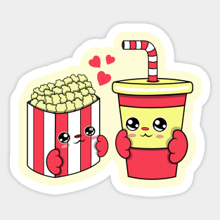 All i need is popcorn and soda, Kawaii popcorn and soda cartoon. Sticker